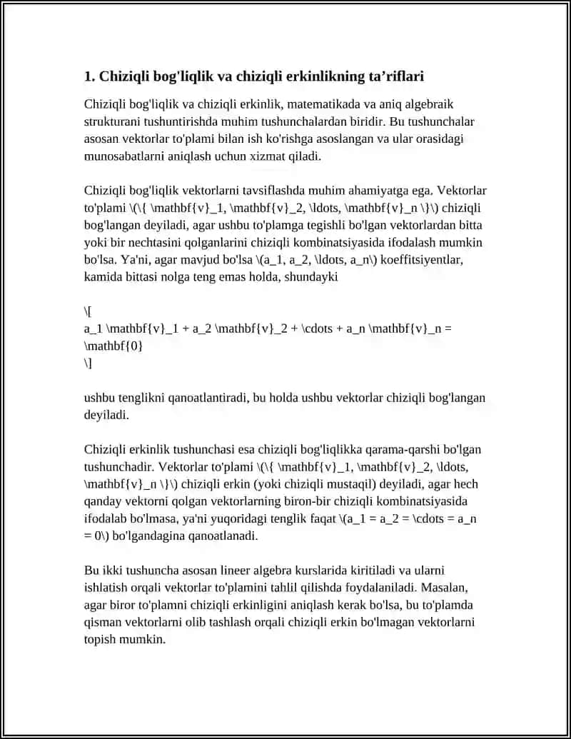 CHIZIQLI BOG'LIQ VA CHIZIQLI ERKLI VEKTORLAR VA ULARNING XOSSALARI 3