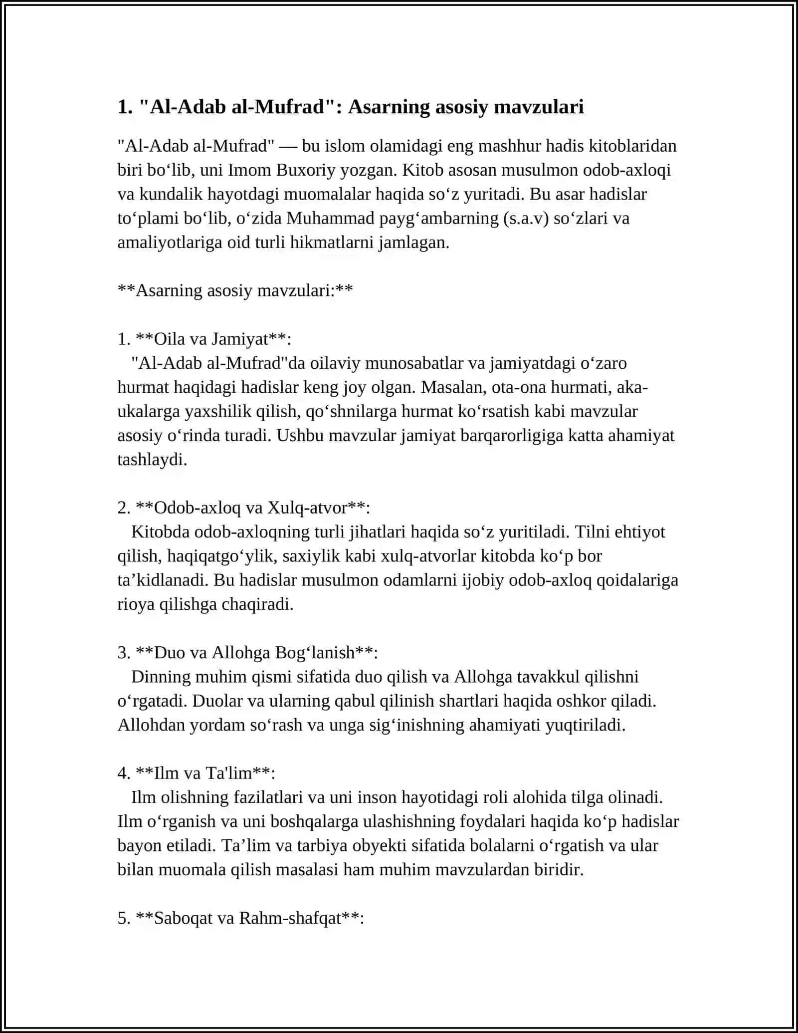 IMOM BUXORIYNING AL_ADAB AL _MUFRAD ASARINI KONSPEKLASHTIRISH VA ESSE TAYORLASH 3