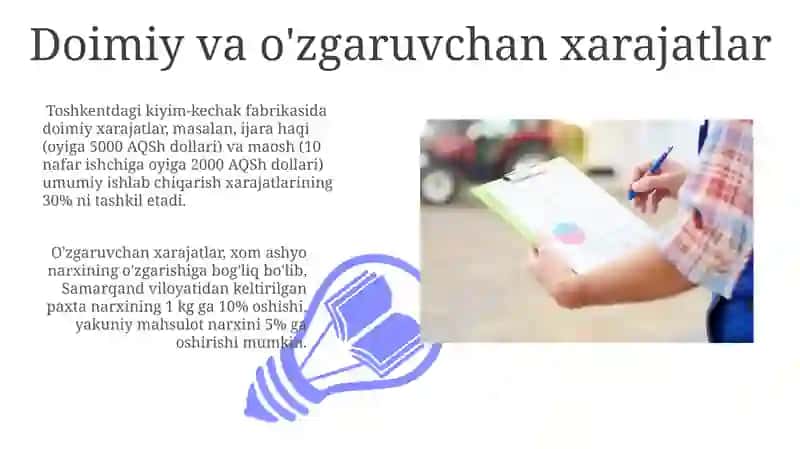 Tadbirkorlikni sub'ektlarida ishlab chiqarish xarajatlari va mahsulot tannarxi tahlili 3