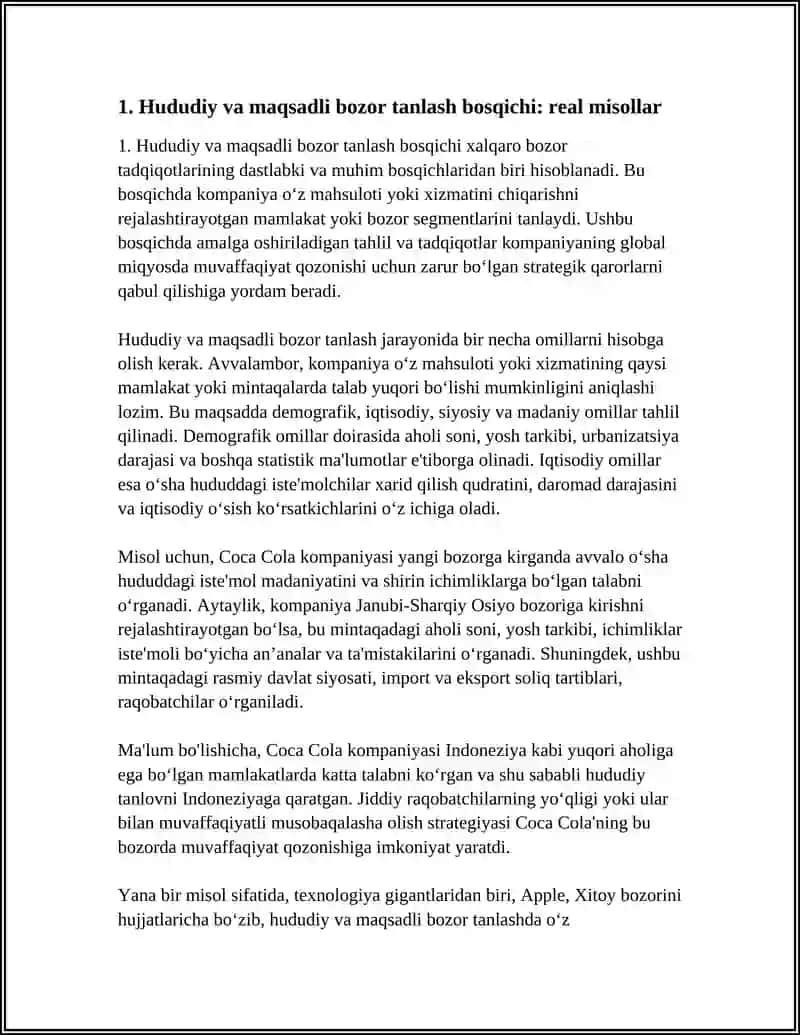 XALQARO BAZOR TADQIQOTLARINIG BOSQICHLARINI TAHLIL QILING VA HAR BIR BOSQICHGA REAL MISOLLAR KELTIRING 3