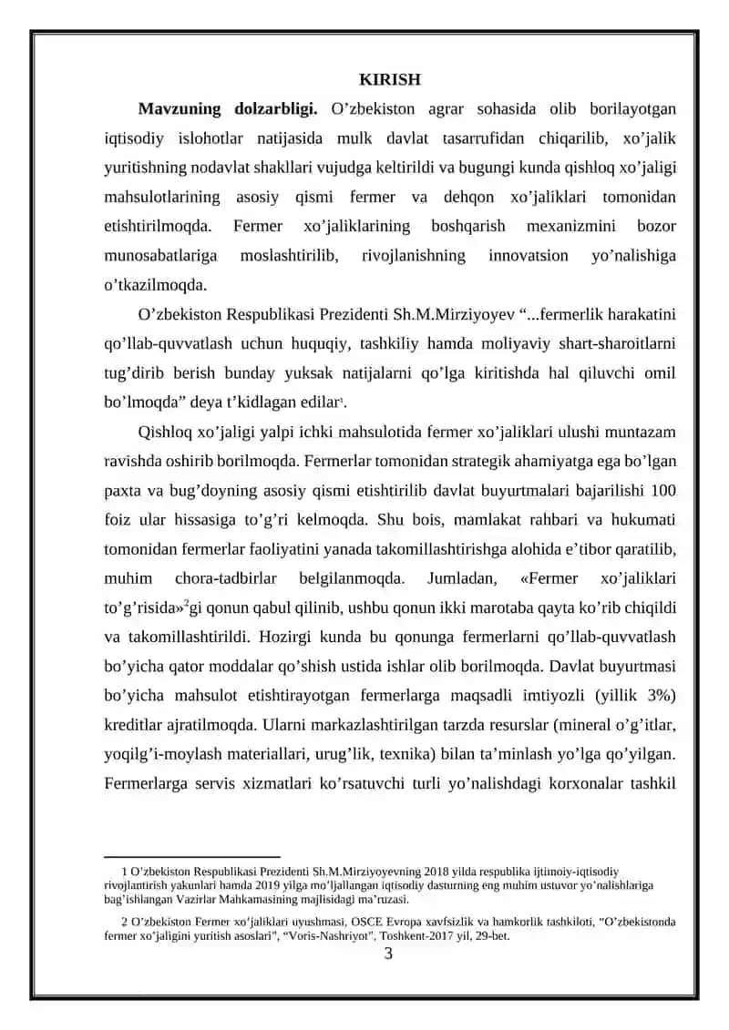 O‘zbekistonda fermer va dehqon xo‘jaliklari faoliyatini takomillashtirish yo‘nalishlari 3