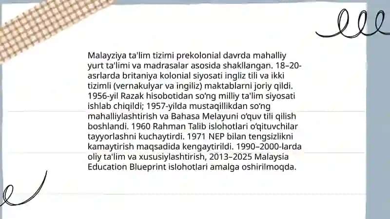 Malayziya ta'lim taraqqiyotining oʻziga xos jihatlari 3