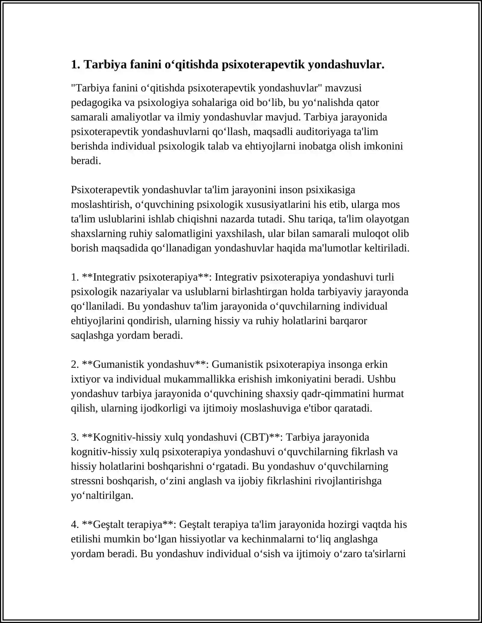 “TARBIYA” FANINI O‘QITISHGA PSIXOTERAPEVTIK, IJODIY TADQIQIY VA FAOLIYAT 3