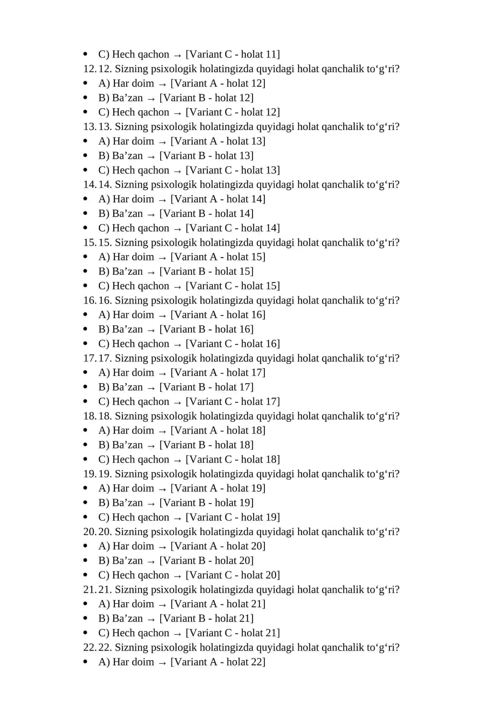 Harbiy xizmatga kirivchilar uchun psixologik testlar to`plami javoblari bilan 2026-yil test markazi 3