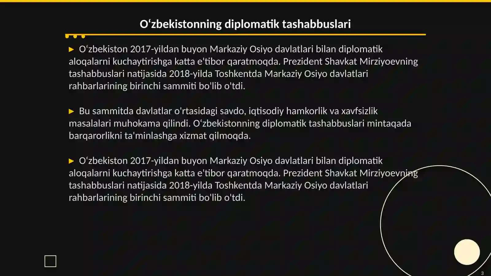 O‘zbekistonning Markaziy Osiyoda tinchlik va barqarorlikni ta’minlashdagi o‘rni 3