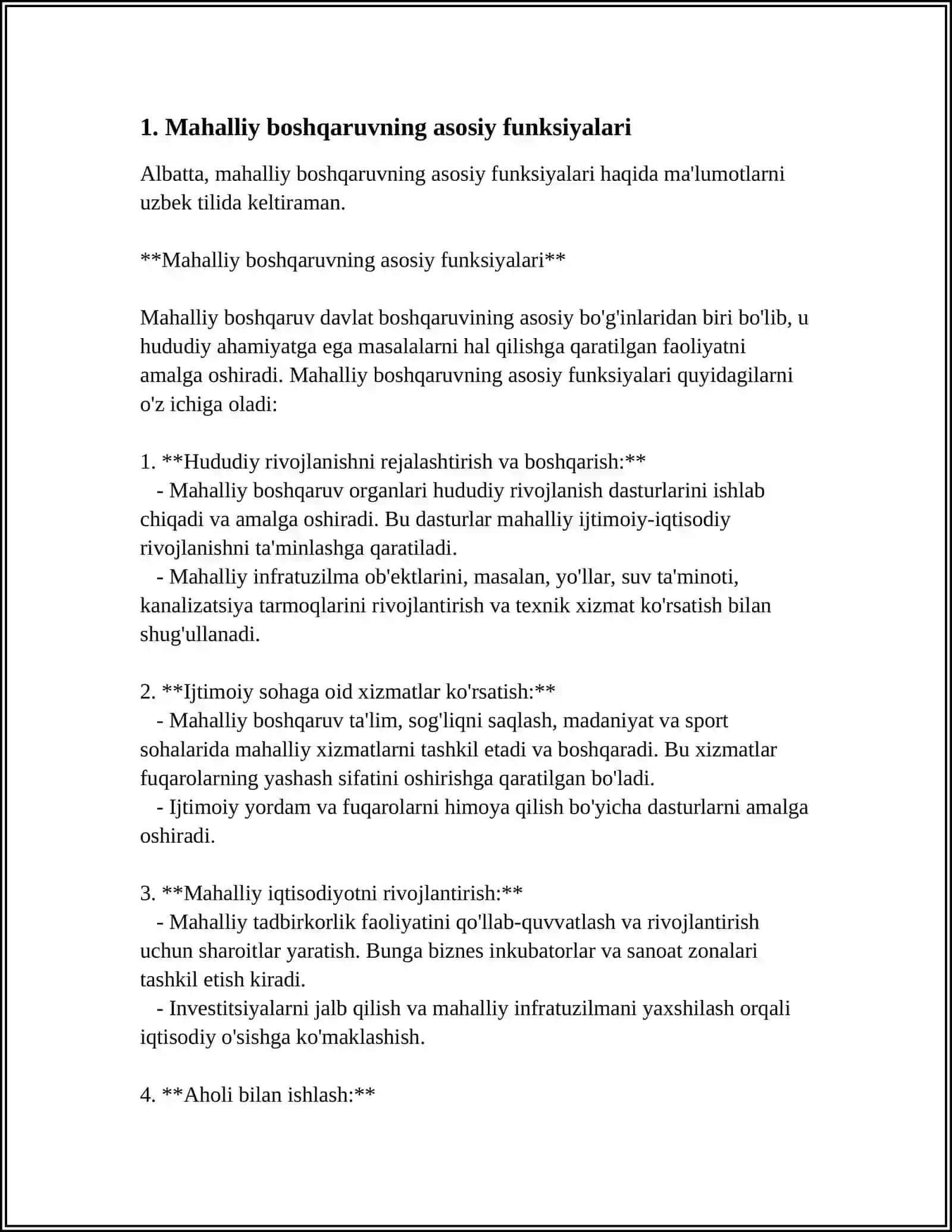 REFERAT Mavzu: MAHALLIY BOSHQARUV FUNKSIYALARI VA METODLARI 3