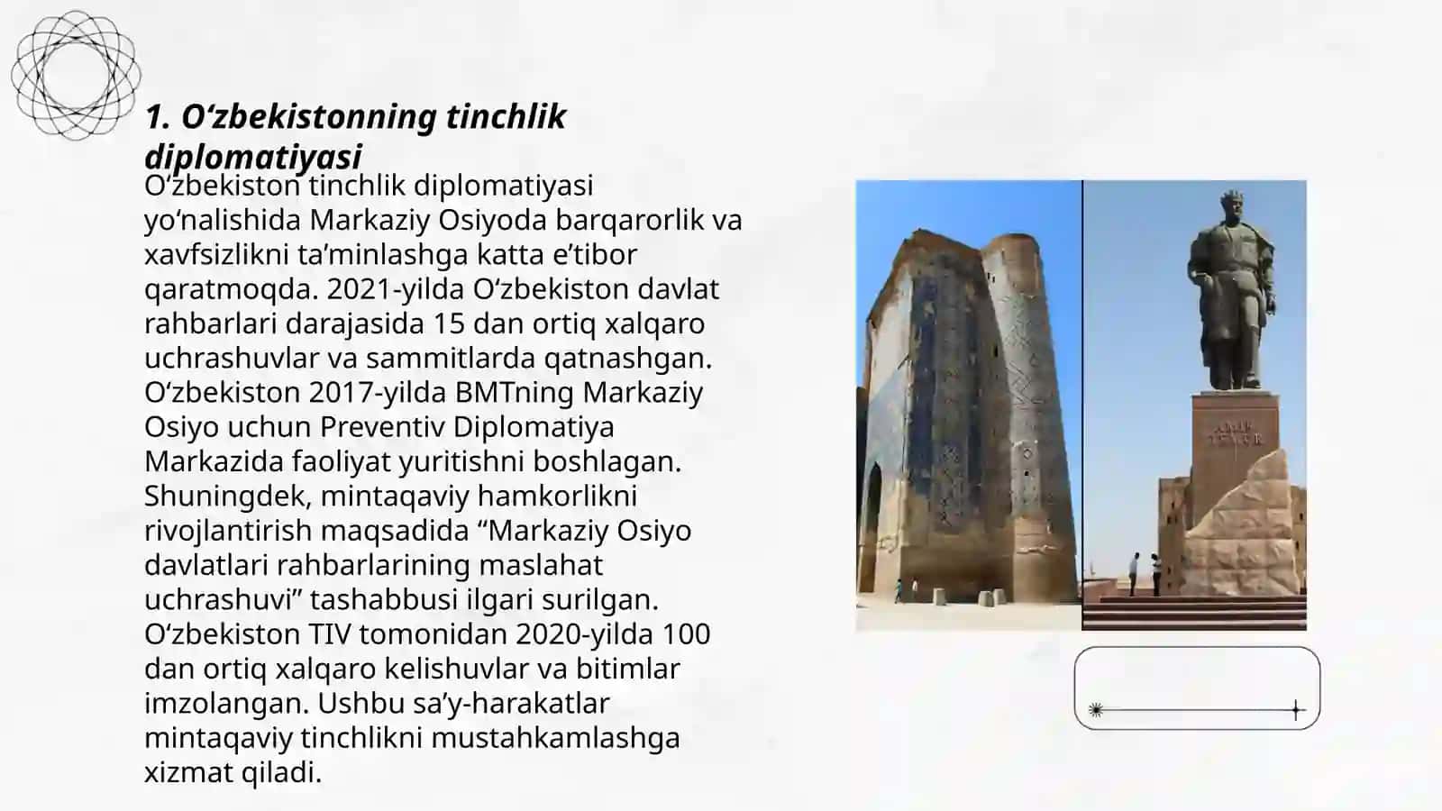 O‘zbekistonning Markaziy Osiyoda tinchlik va barqarorlikni ta’minlashdagi o‘rni 3