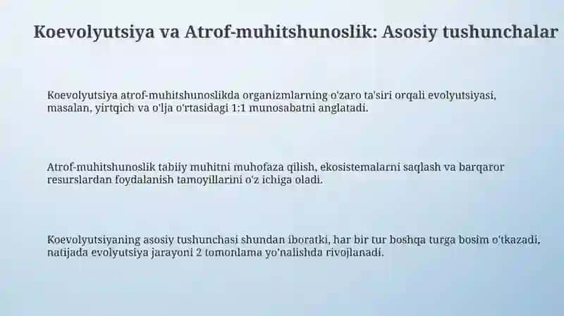 Koevolyutsiya va Atrof-muhitshunoslik: Asosiy tushunchalar 3