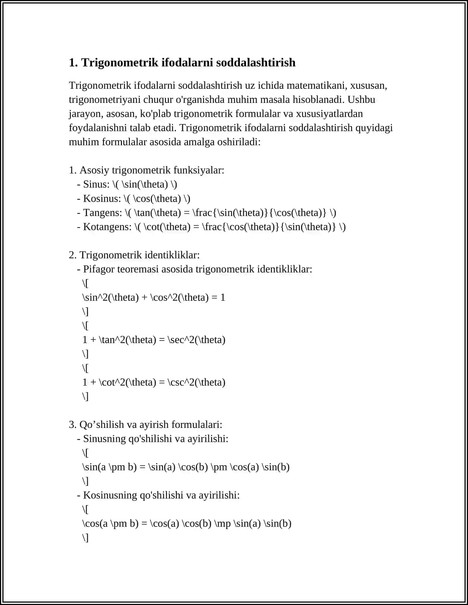 TRIGONOMETRIK IFODALARNI AYNIY ALMASHTIRISH METODIKASI 3