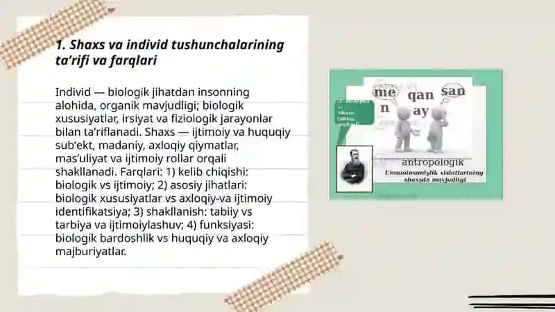 Shaxs,individ, Individuallik tushunchalari 3