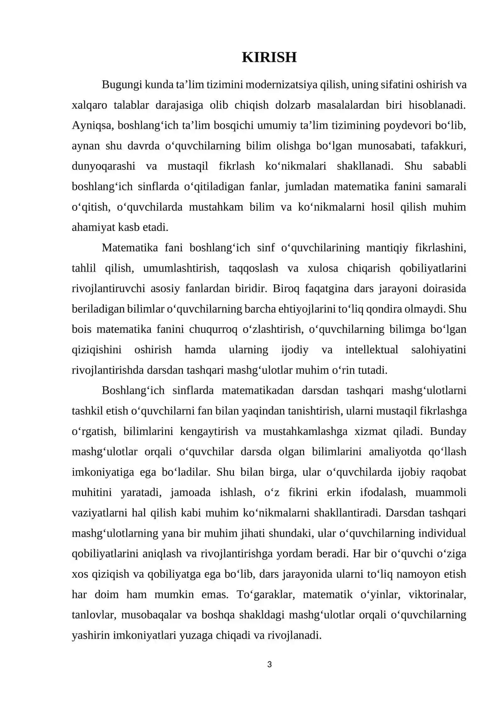 Boshlang‘ich sinflarda matematikadan darsdan tashqari mashg‘ulotlarni tashkil etish metodikasi 3