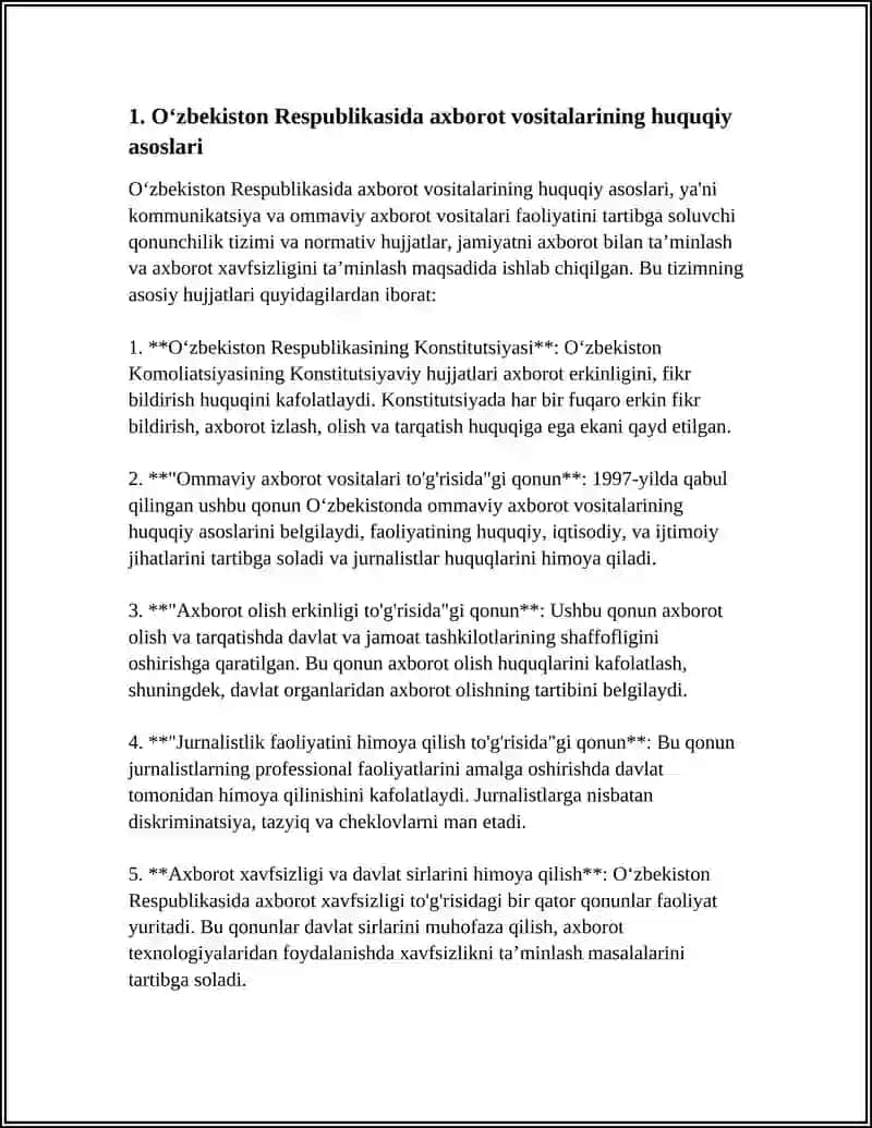 OʻZBEKISTON RESPUBLIKASI AXBOROT VOSITALARINING FAOLIYATI 3