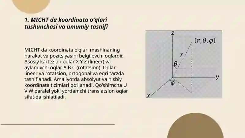 MICHT da dastgohlarning koordinata oʻqlari va ularning musbat yoʻnalishlarini tanlash 3