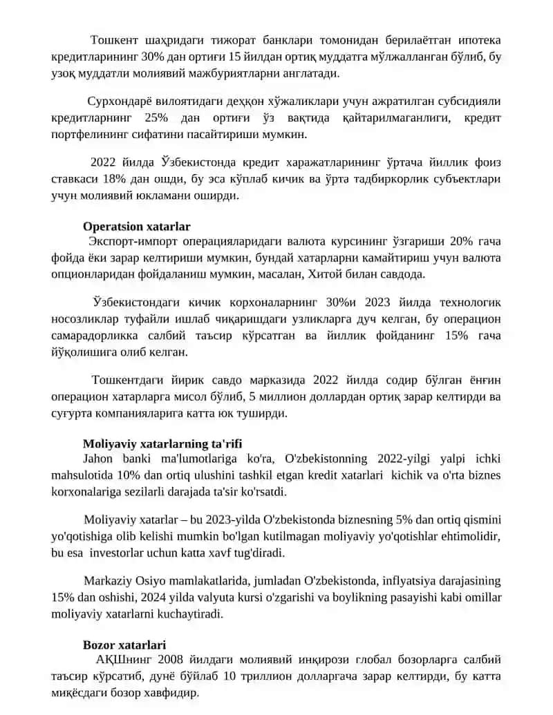 Moliyaviy risklar tavsifi va tasnifi 3