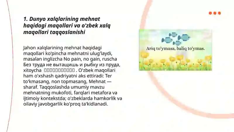 Dunyo xalqlari maqol va matallarni õzbek xalq maqollari bilan qiyoslash 3