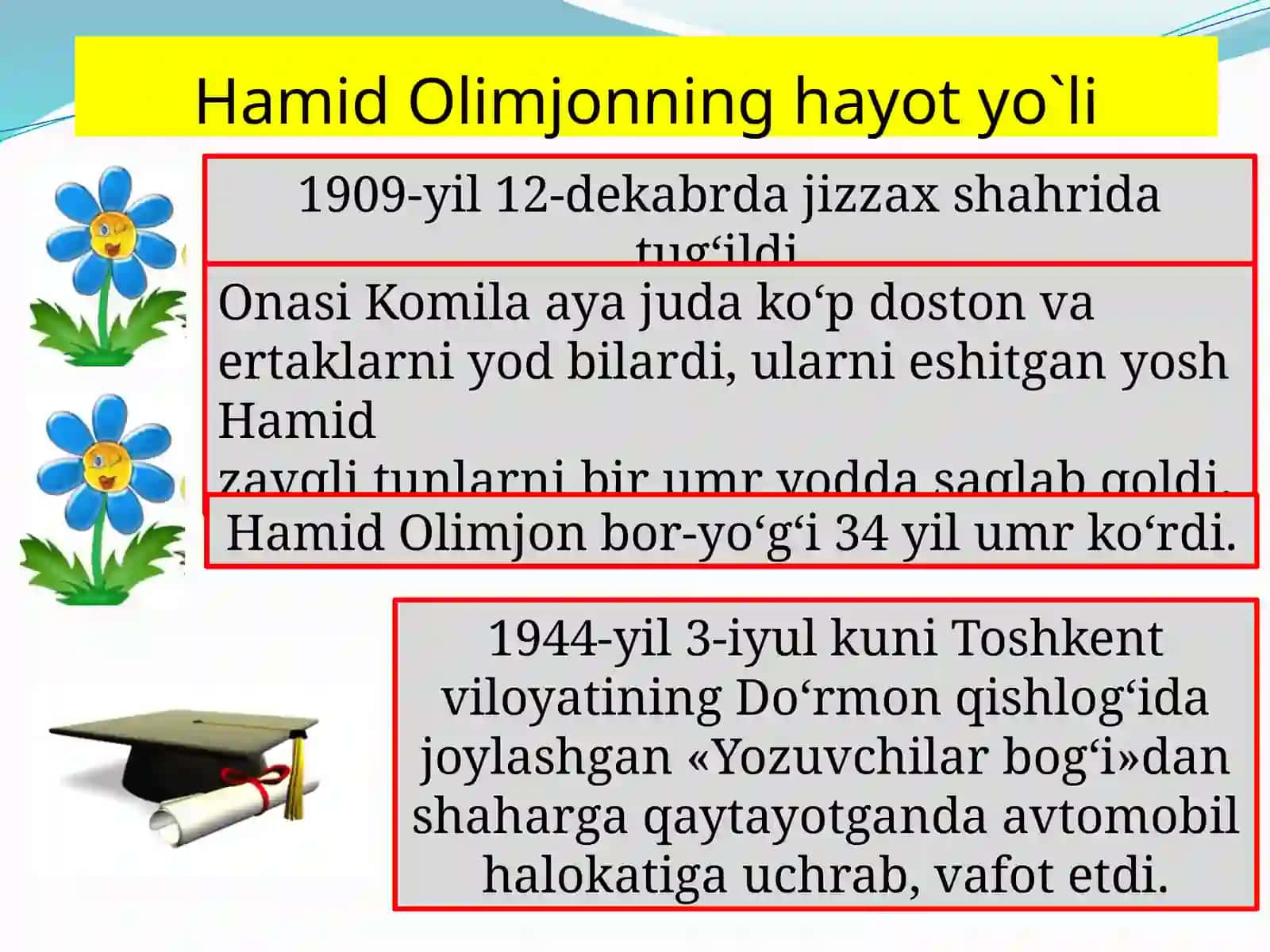 6-sinf Adabiyot fanidan Hamid Olimjon O'zbekiston she'ri dars taqdimot 3