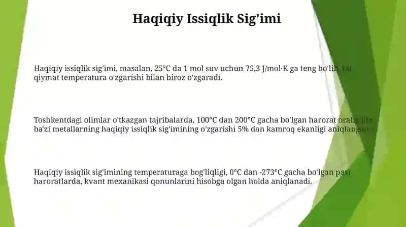 O'rtacha va Haqiqiy Issiqlik Sig'imi 3