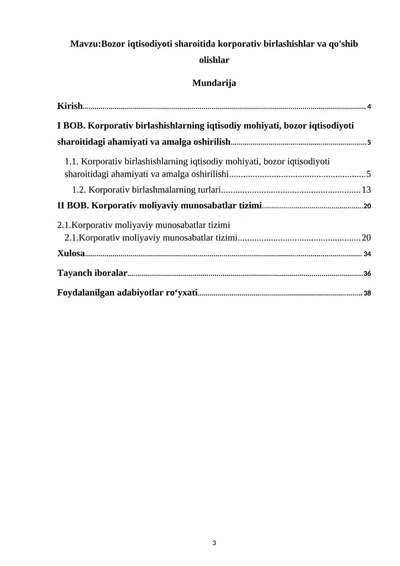 Bozor iqtisodiyoti sharoitida korporativ birlashishlar va qoʻshib olishlar. 3