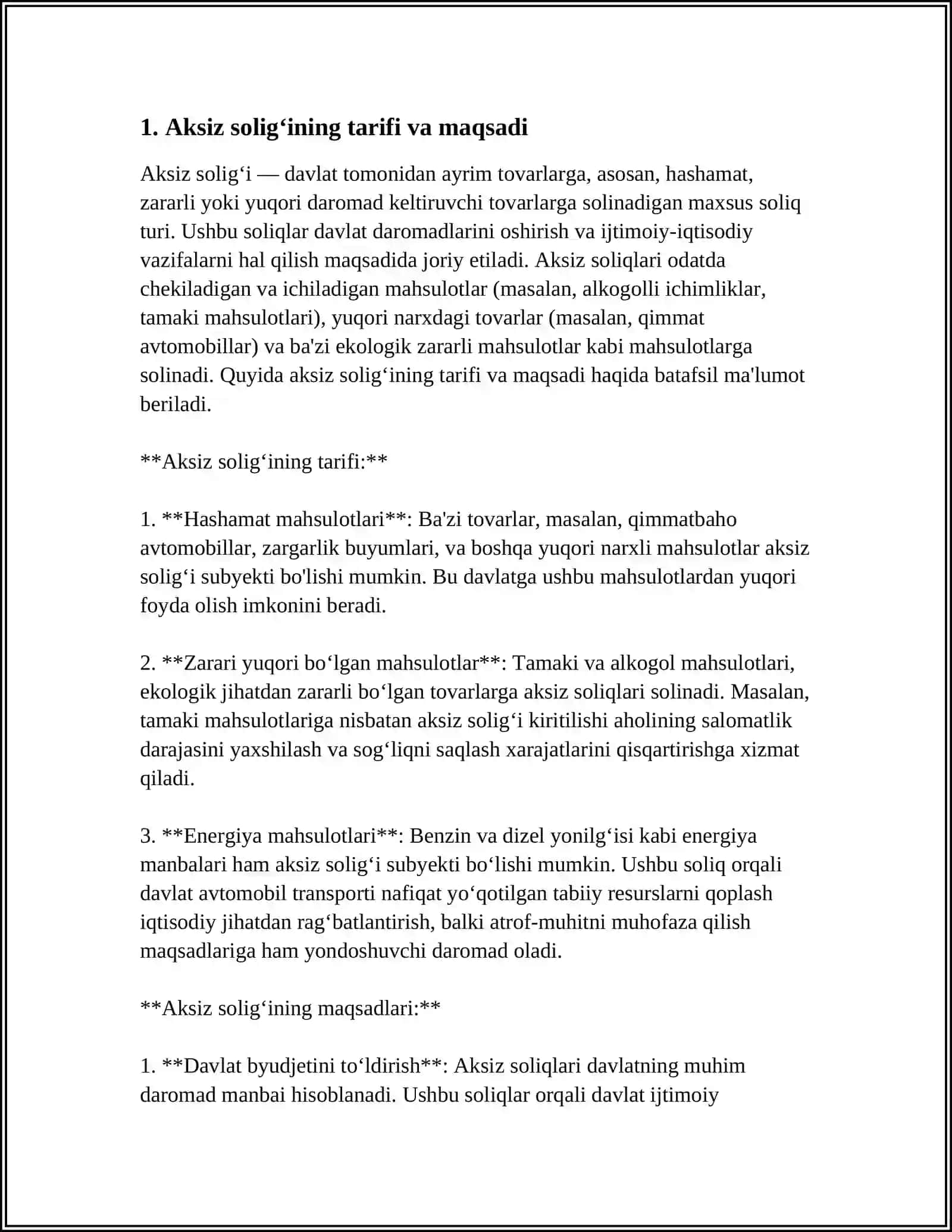 Aksiz solig‘i va uning soliq tizimida tutgan o‘rni 3