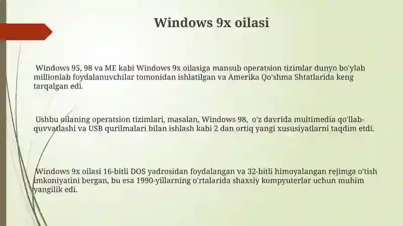 Windows operatsion tizimlarining turlari 3