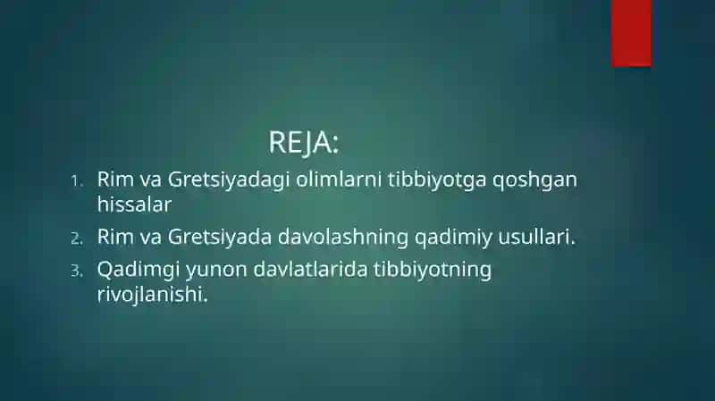 Rim va Gretsiyada davolashning qadimiy usullari. 3