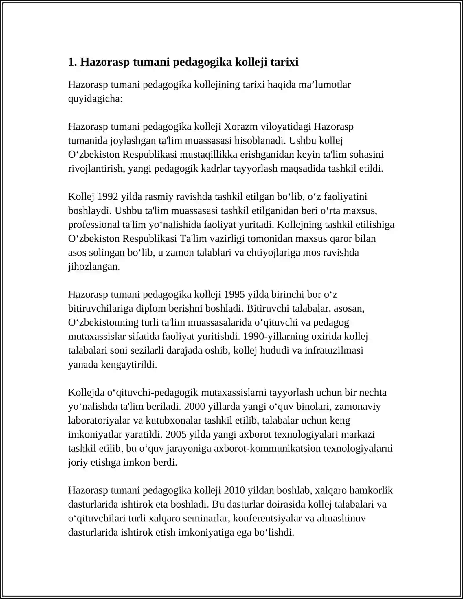 Hazorasp Tumani Pedagogika Kolleji Tarixi 3