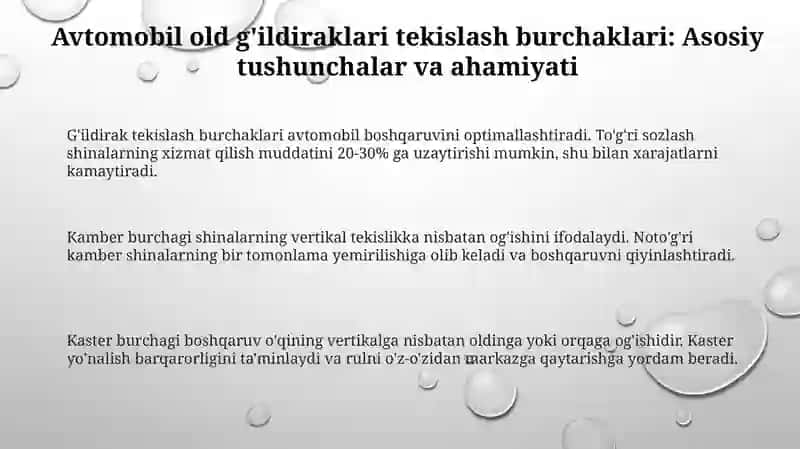 G'ildirak tekislash burchaklari 3