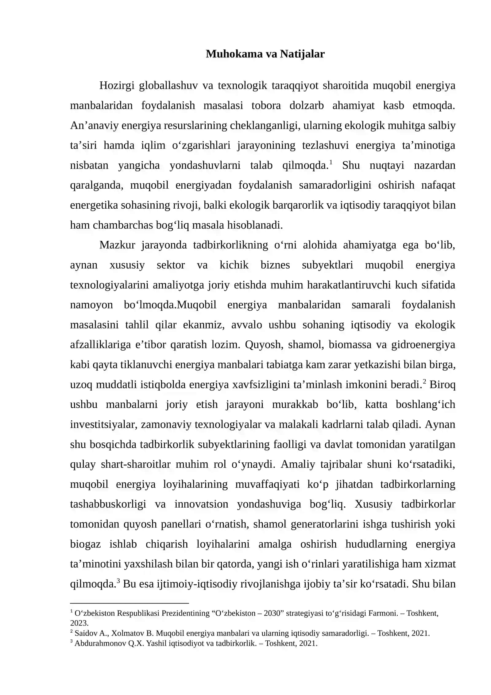 MUQOBIL ENERGIYADAN FOYDALANISH SAMARADORLIGINI OSHIRISH VA EKOLOGIK BARQARORLIK UCHUN TADBIRKORLIKNI QO‘LLAB-QUVVATLASH 3