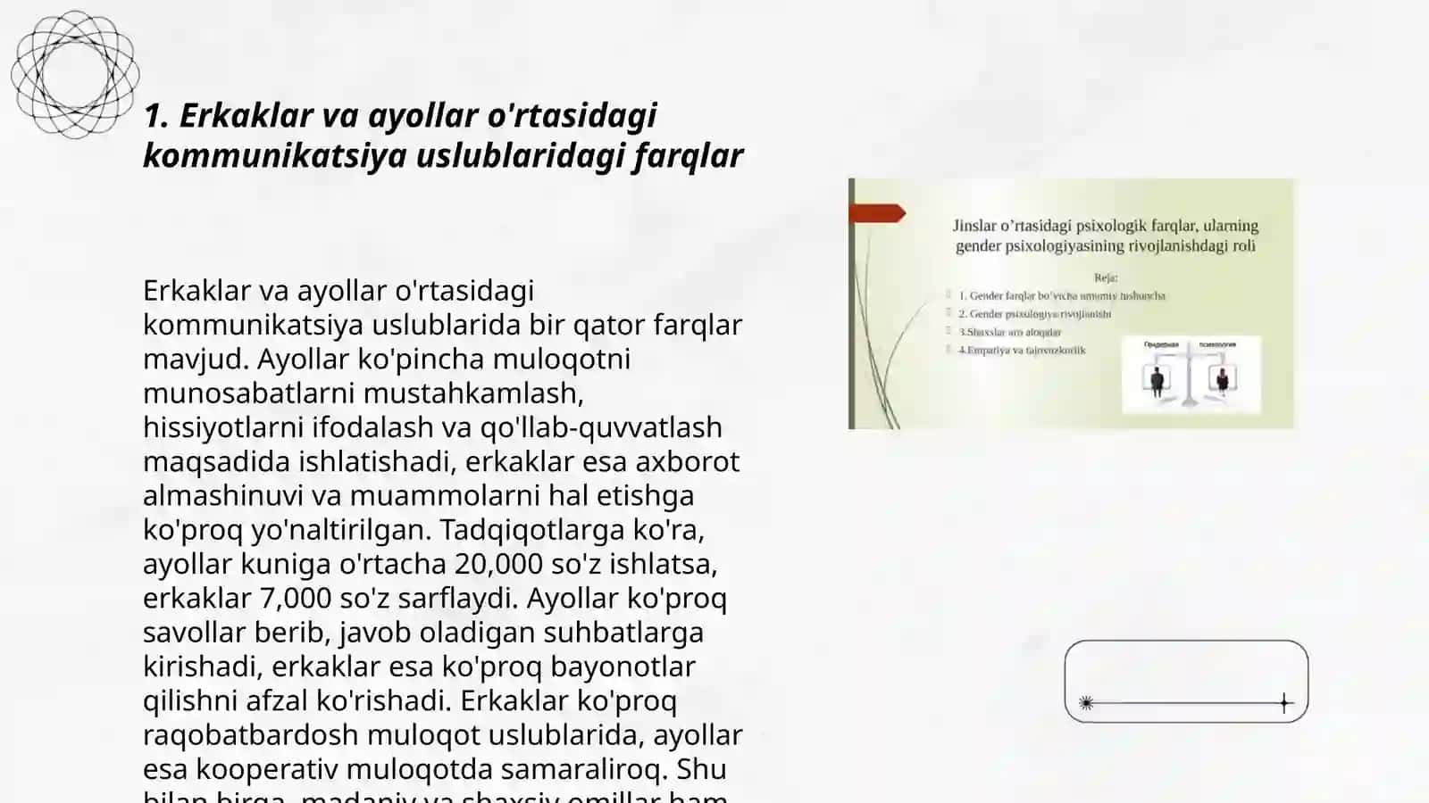 Jinsiy xulq-atvor va shaxslararo munosabatlar: erkaklar va ayollar o'rtasidagi psixologik farqlar 3