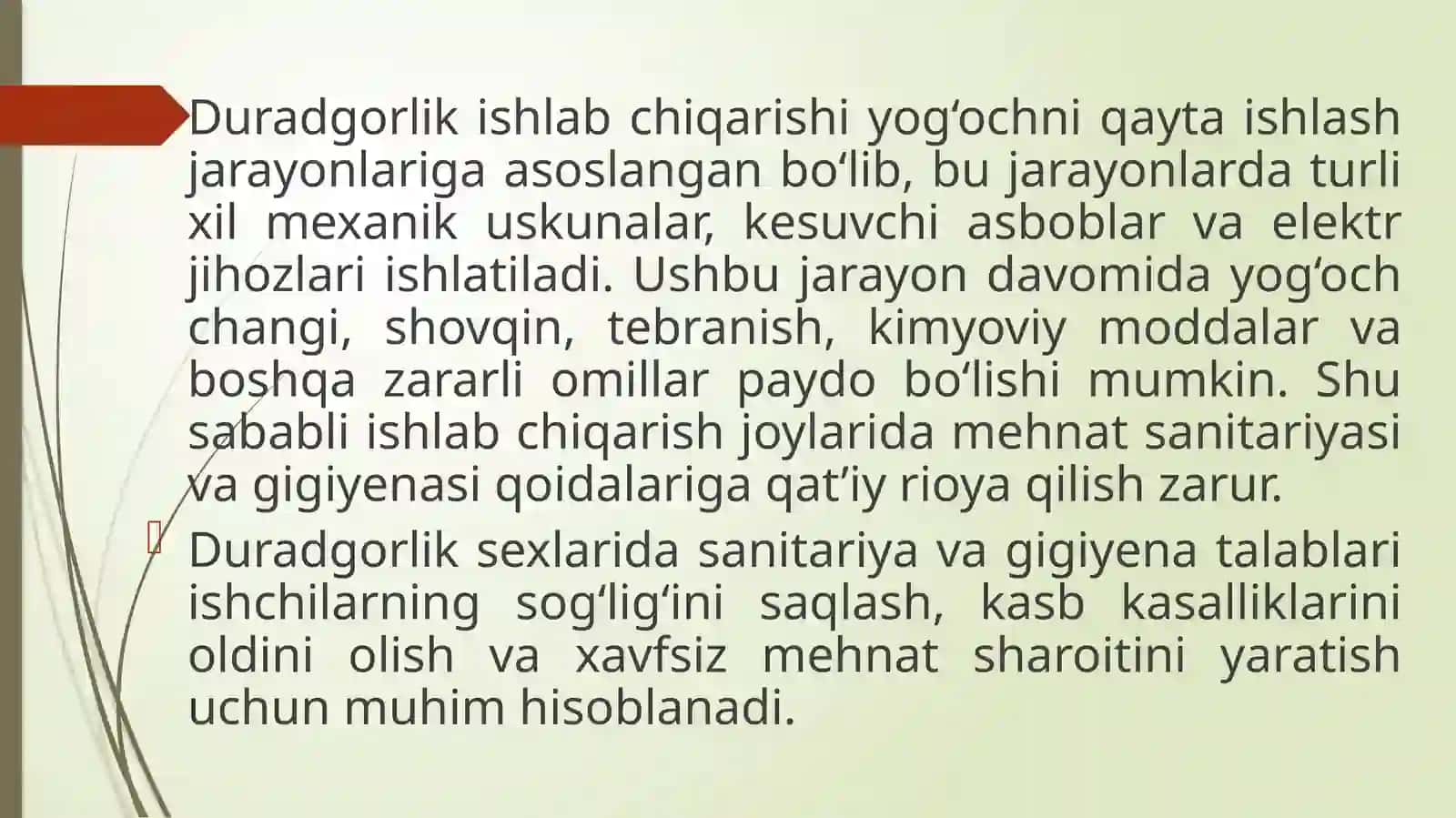 Duradgorlikuskunasining texnologik ishlab chiqarishni qayta ishlash sanitariyasi va ggiyenasi 3