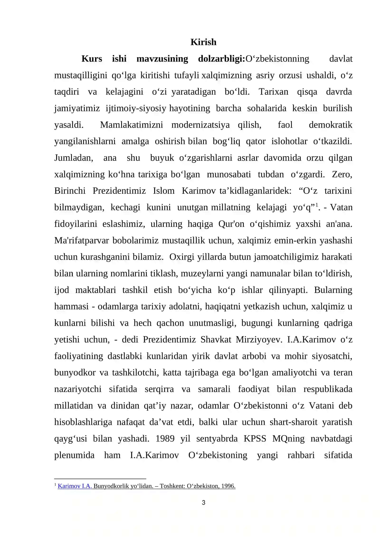 O‘ZBEKISTON DAVLAT SUVERENITETINING E’LON QILINISHI KURS ISHI 3