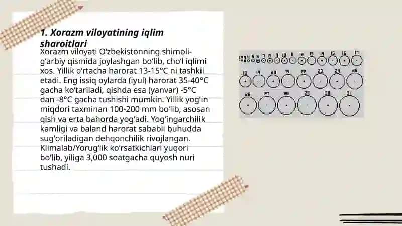 Xorazm viloyati tuproği,iqlim sharoiti,tabiati,suvi, sizot suvlar sathi,ekin turi,ekiladigan yer maydoni,daryosi 3