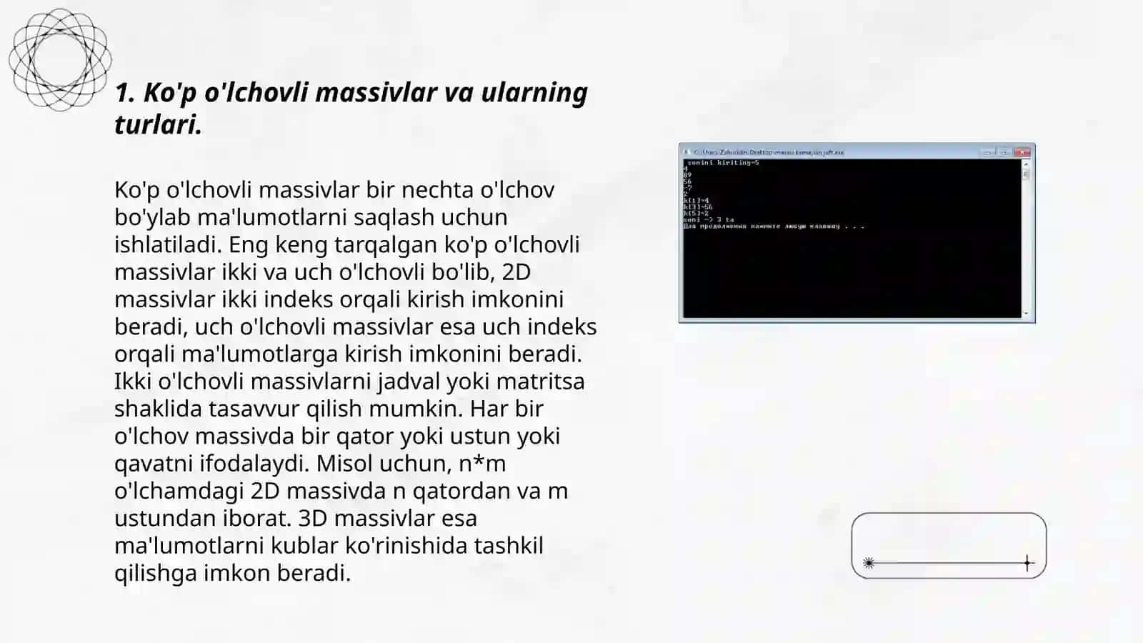 Ko'p o'lchovli massivlar: ularning matematik va dasturiy qo'llanilishi 3