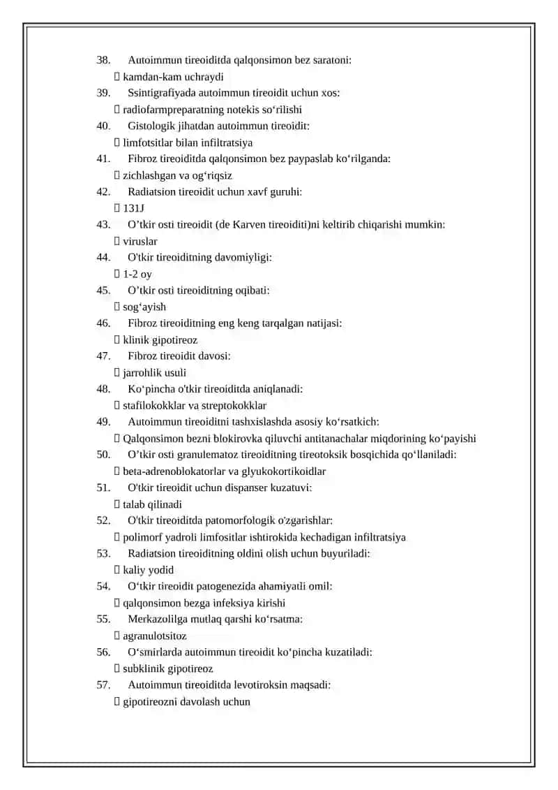 Bolalar endokrinologiyasi mutaxassisligi bo'yicha shakllantirilgan test savollari ro'yxati 3