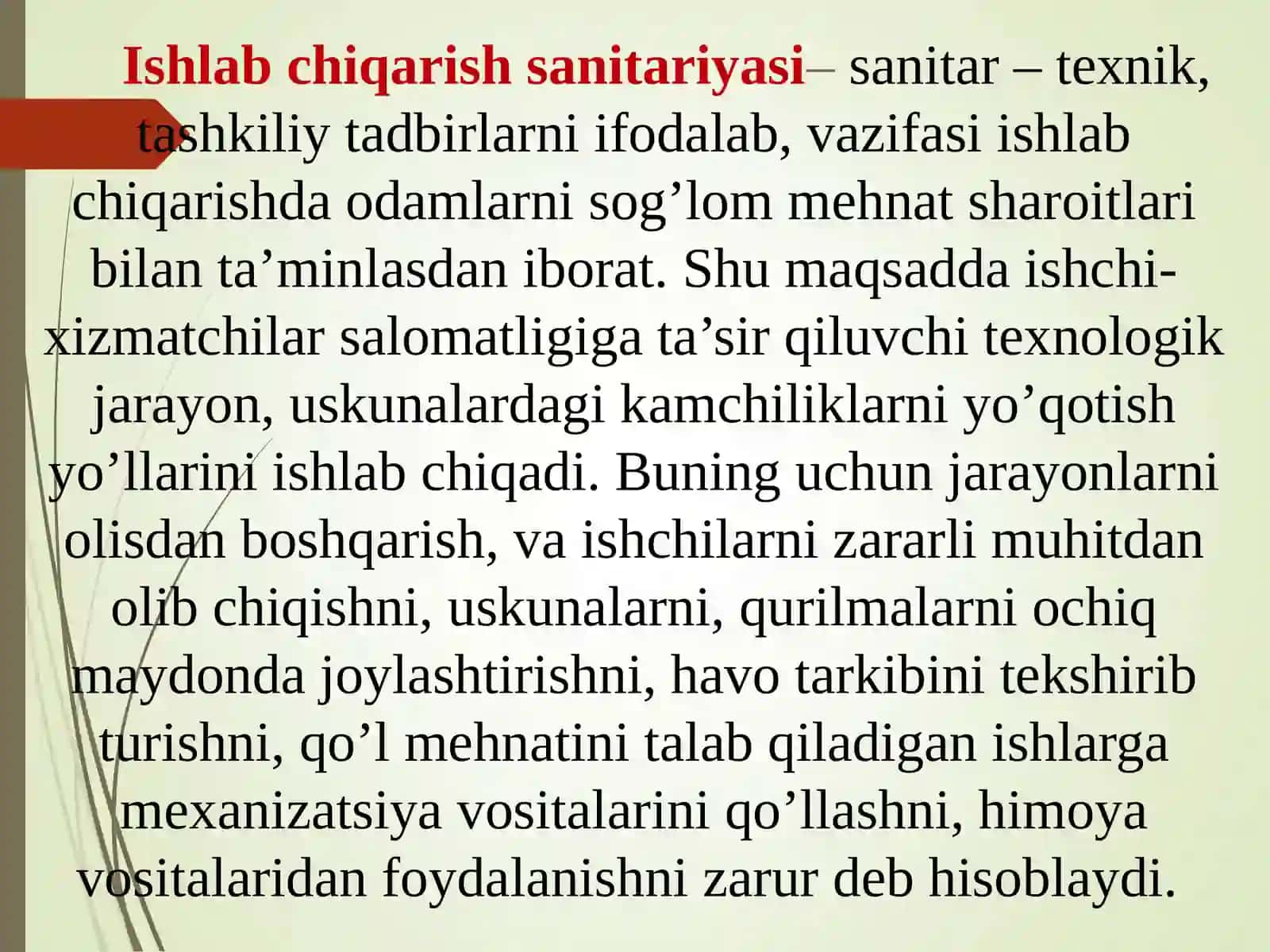 Ishlab chiqarishning sanitariyasi va gigienasi me`yorlari 3