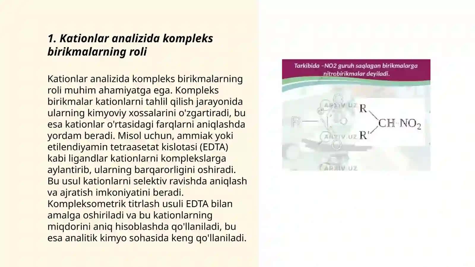 Kationlar analizda kompleks birikmalar va organik reagentlarning ahamiyati 3