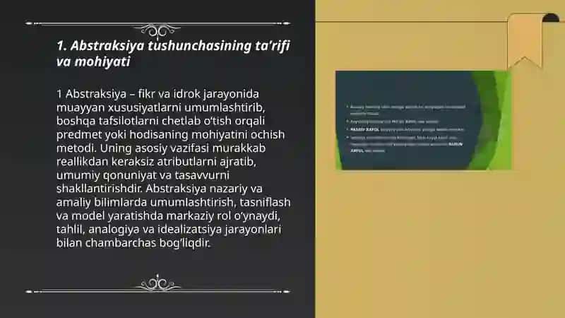 Abstraksiya tushunchasi. Xulosa va hukm. Aktiv va passiv xayol natijalari. Xayol turlari 3
