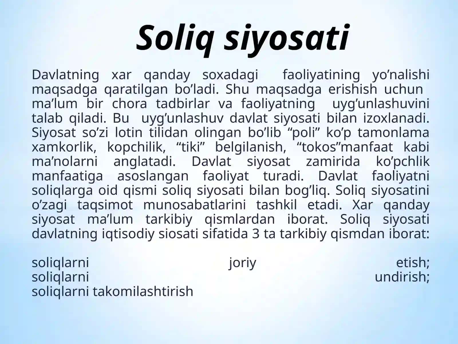 O‘ZBEKISTON RESPUBLIKASIDA SOLIQ SIYOSATI KONSEPSIYASI 3