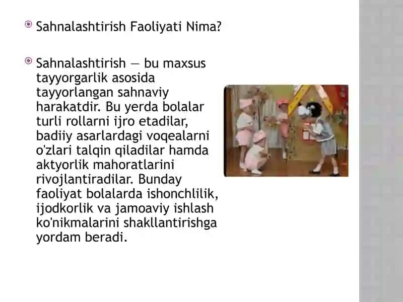 Sahnalashtirish Faoliyati: Bolalarda Rol Oyinini Mustahkamlash 3