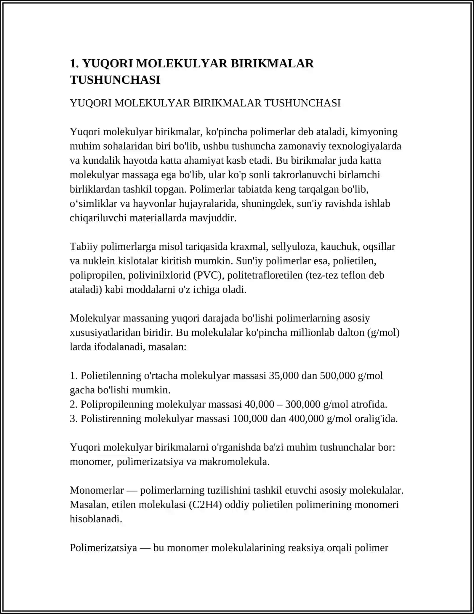 YUQORI MOLEKULYAR BIRIKMALAR TUSHUNCHASI 3