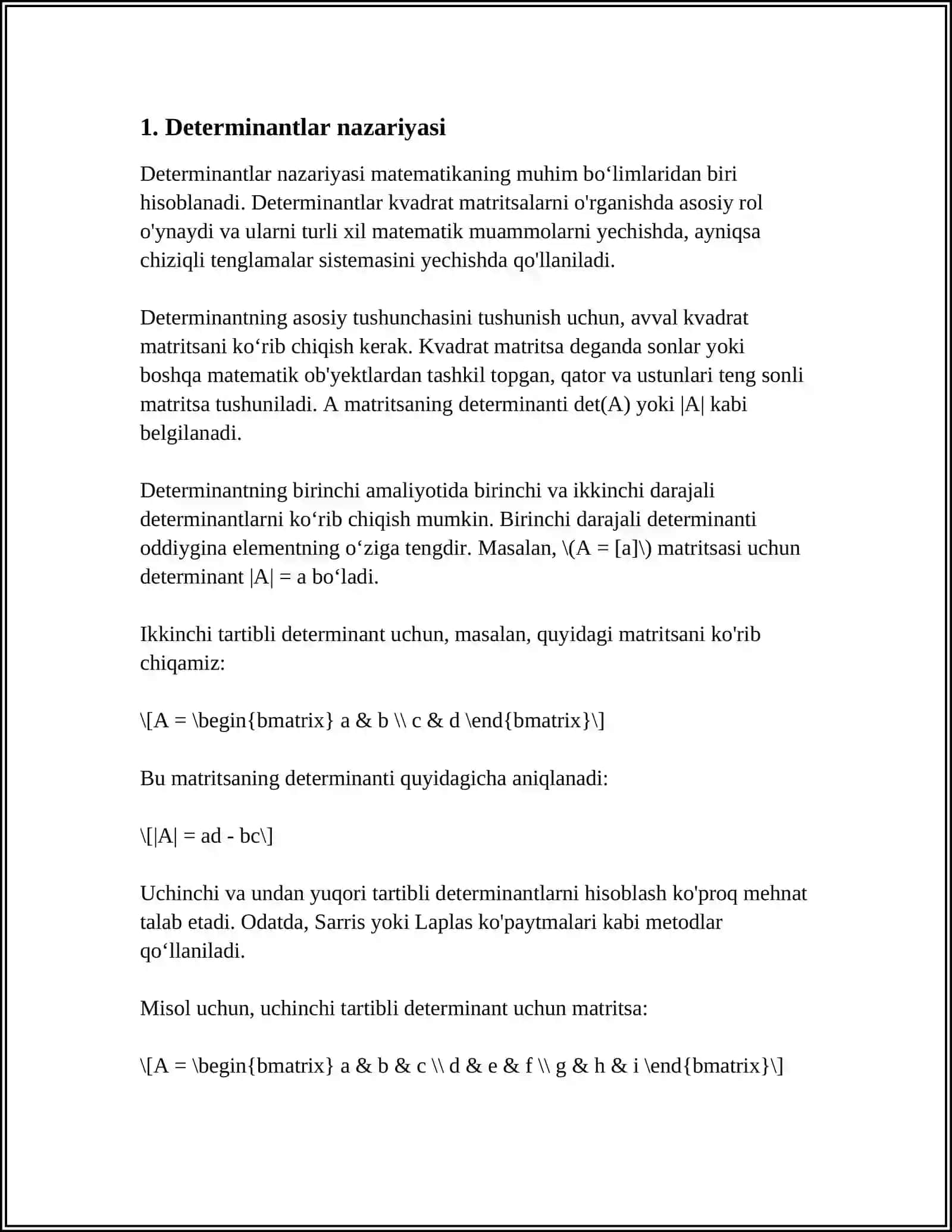 CHIZIGLI TENGLAMALAR SISTEMASINI YECHISHNING KRAMER USULI 3