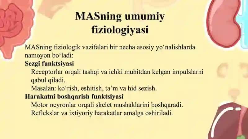 Markaziy asab sistemasi umumiy Fizologiyasi.Asab Markazlarini xossalari bilan tanishish 3