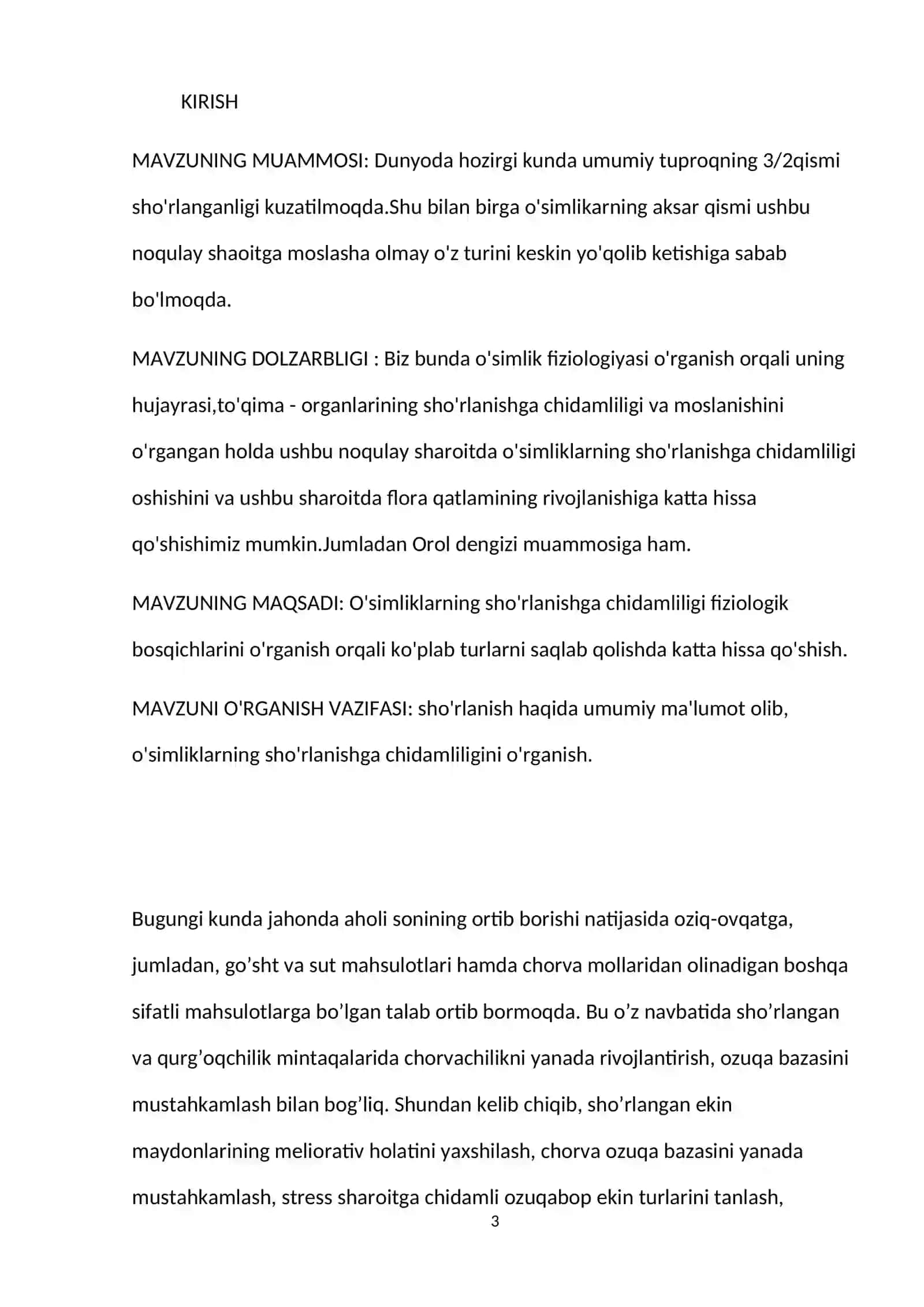 O'simliklarning sho'rlanishga chidamliligi fiziologik asoslari 3