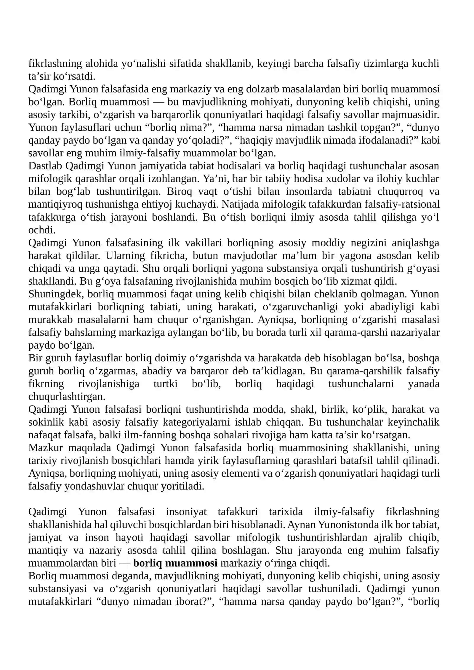 Qadimgi Yunon falsafasida borliq muammosi 3