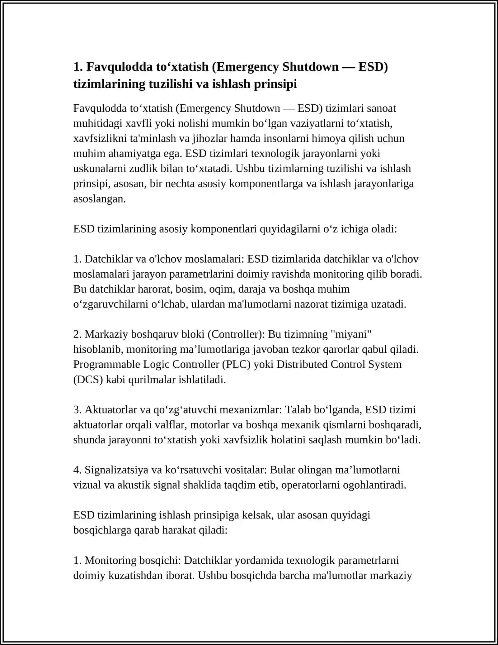 TEXNOLOGIK JIHOZLARDAN SODIR BOʻLISHNI BARTARF QILUVCHI TEXNIK QURILMALAR TUZILISHI VA ISHLASH PRINSIPI 3