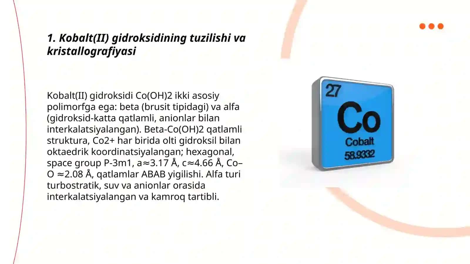 Kobalt va nikel (II, III) gidroksidlari, kislota-asos va oksidlovchiqaytaruvchilik xossalari 3
