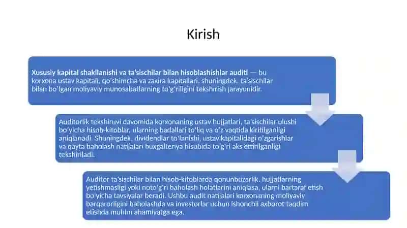 Xususiy kapital shakllanishi va ta'sischilar bilan hisoblashishlar auditi 3