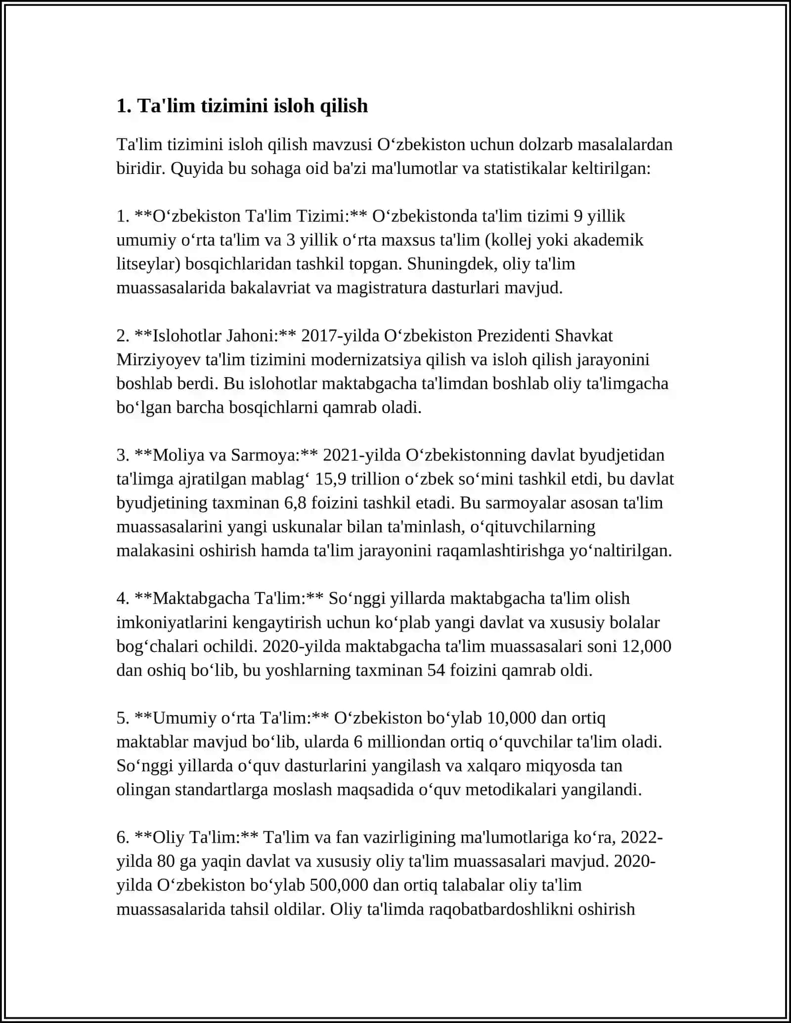 ÖZBEKISTON RESPUBLIKASIDA TA'LIM SOHASIDAGI AMALGA OSHIRILGAN ISLOHOTLAR 3