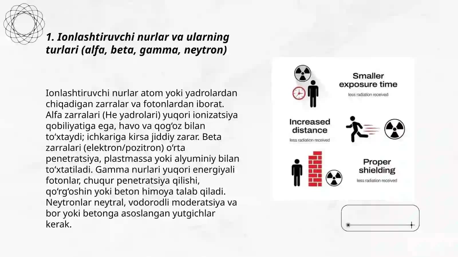 Ionlashtiruvchi nur manbalari bilan ishlaganda, gigenik himoyalanish 3