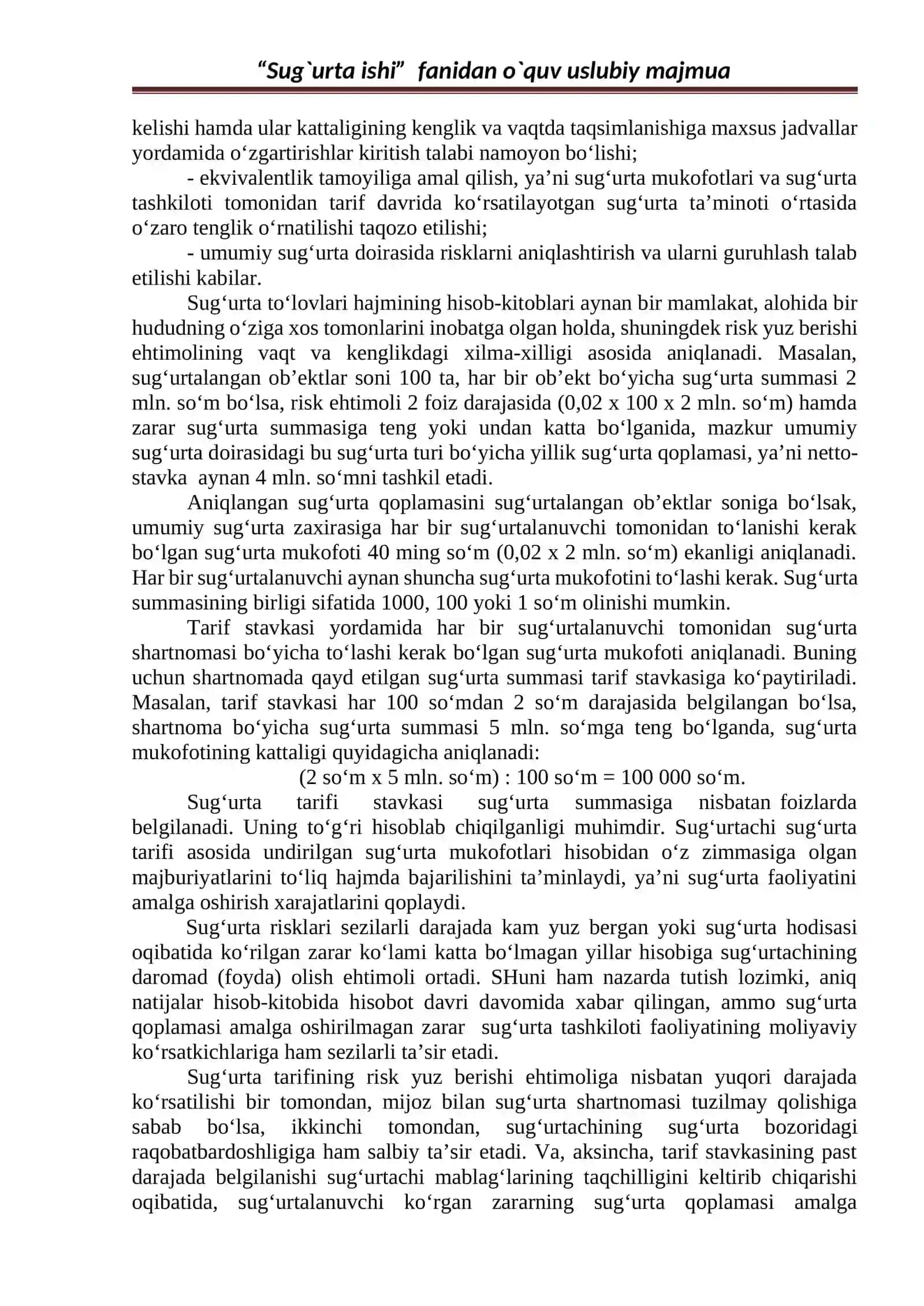 Sug`urta ishi o`quv uslubiy majmua 3
